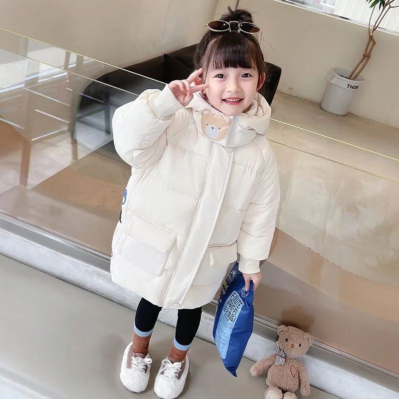 女宝宝羽绒棉服中长款儿童棉衣新款韩版洋气加厚棉袄小童冬装外套