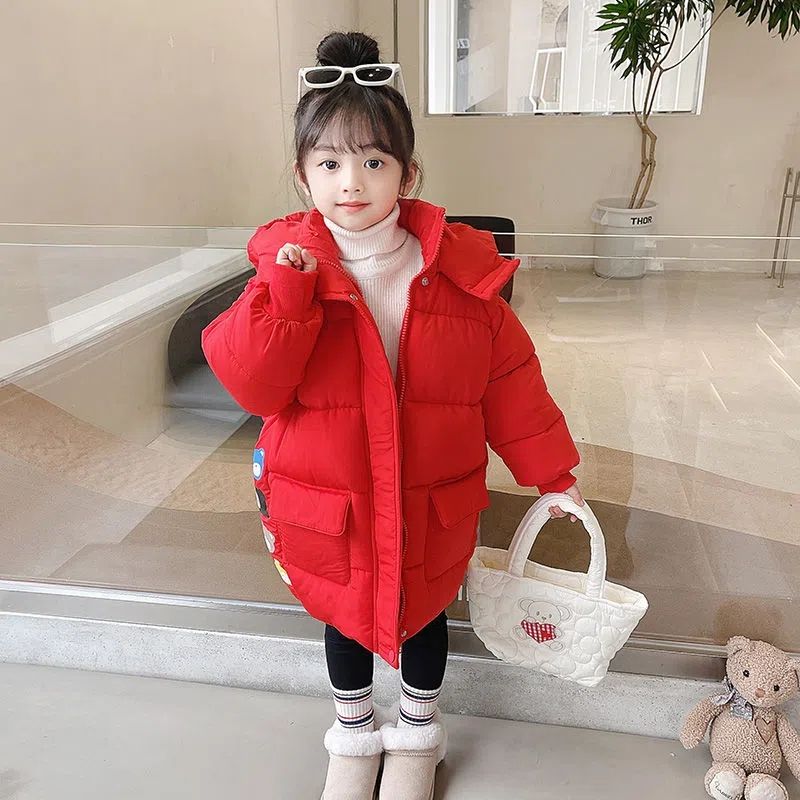 女宝宝羽绒棉服中长款儿童棉衣新款韩版洋气加厚棉袄小童冬装外套