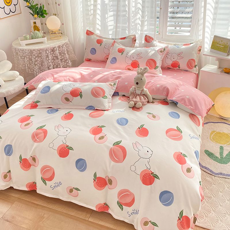 Four seasons pure brushed four-piece skin-friendly cotton bed sheet double quilt cover student dormitory single three-piece bedding