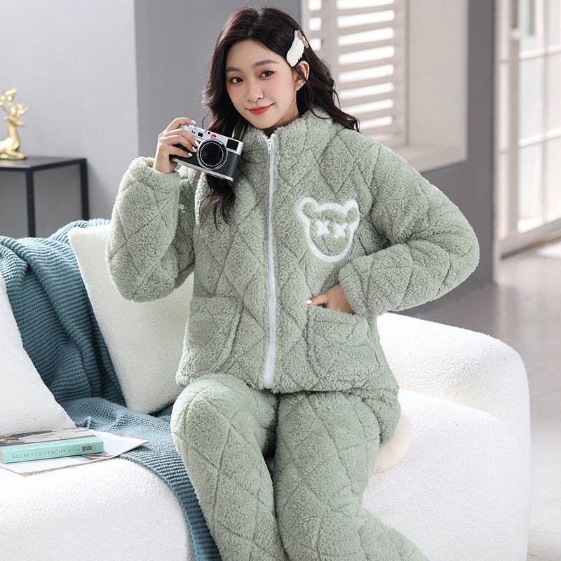 Three-layer quilted couple's pajamas women's winter models plus size men's models can't afford the ball and don't fade