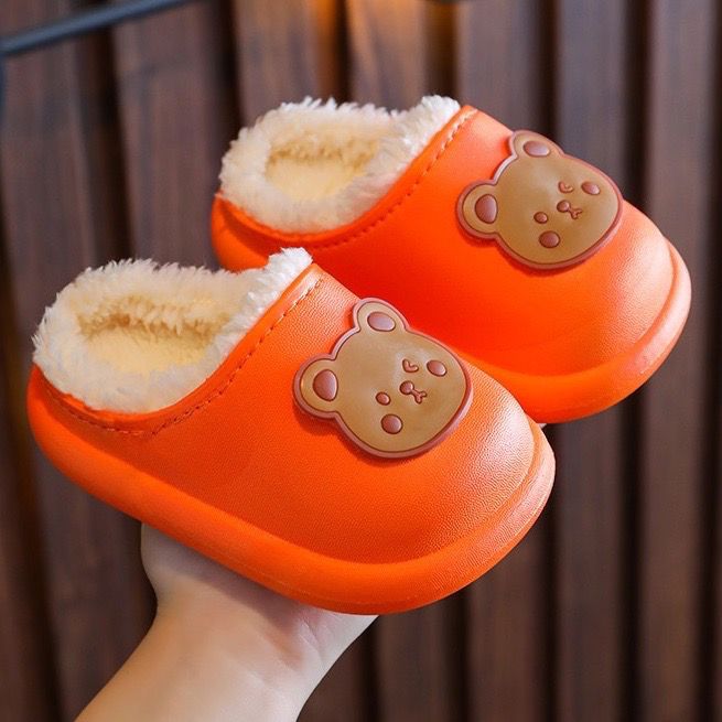 E children's cotton slippers girls autumn and winter cartoon fur shoes indoor non-slip warm winter plush slippers boys