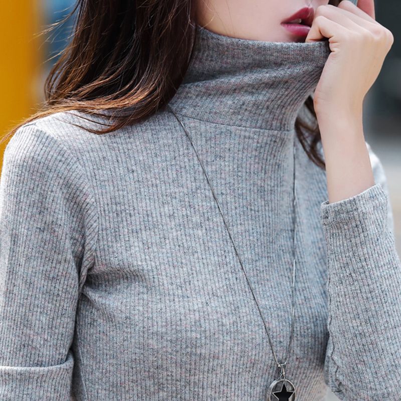 High-necked bottoming shirt for women in autumn and winter with foreign style black new slim-fit thickened top with piled collar long-sleeved t-shirt for women