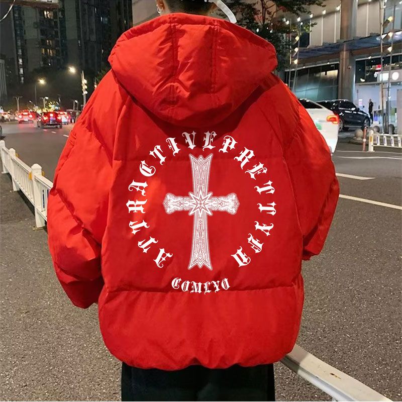 Cotton men's new ins winter thickened Hong Kong style loose hooded cotton-padded jacket bread clothing Korean version short cotton-padded jacket
