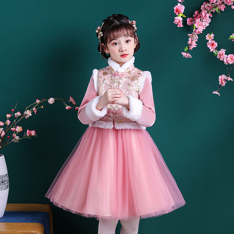 漢服女童秋冬兒童唐裝中國風加絨加厚超仙新年紅色喜慶拜年服冬季