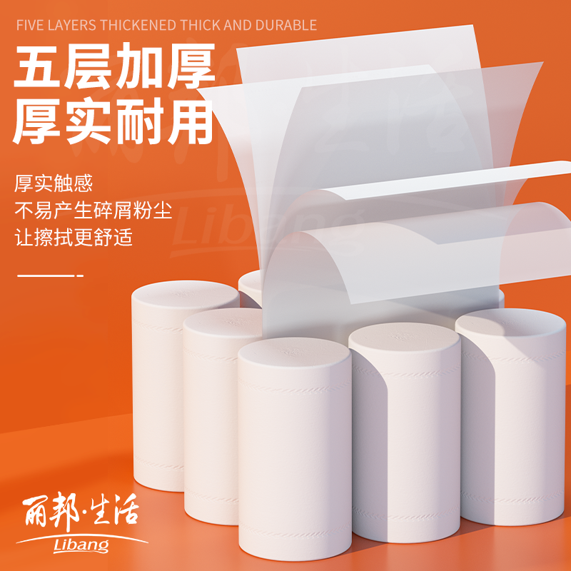 丽邦卫生纸卷纸家用实惠装5层纸巾大卷整箱擦手纸厕纸无芯卷筒纸
