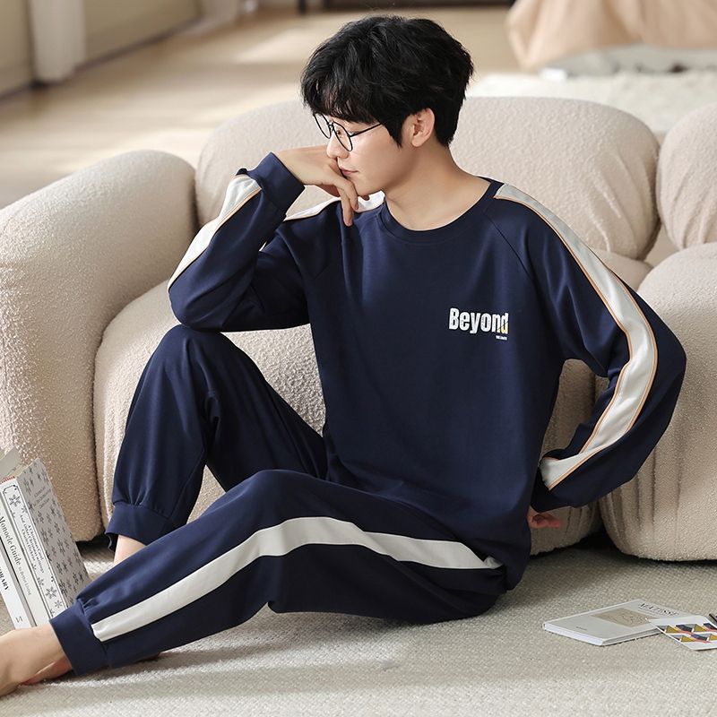 Tight race 100% cotton pajamas men's spring and autumn long-sleeved Korean style teenagers can wear cotton winter home suit