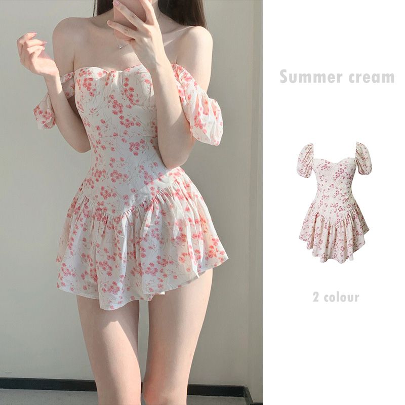 South Korea's new  small floral students fresh and conservative small chest cover belly one-piece thin hot spring vacation swimsuit