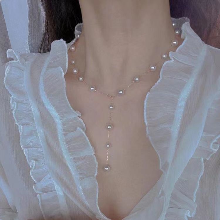 满天星珍珠项链女年新款夏季不掉色长款锁骨链女高级延长颈链