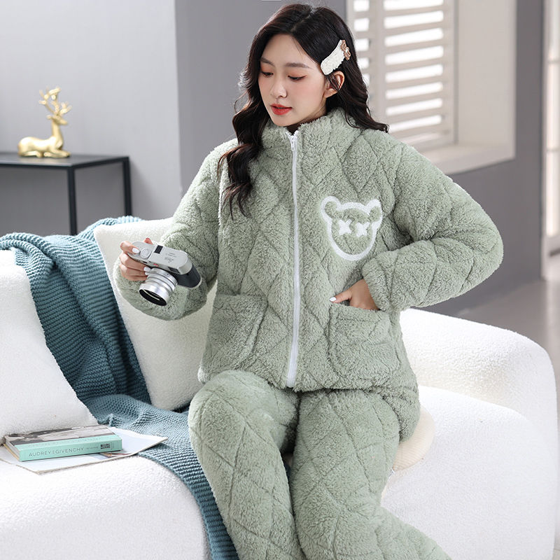 Three-layer quilted couple's pajamas women's winter models plus size men's models can't afford the ball and don't fade