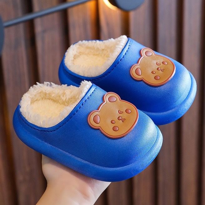 E children's cotton slippers girls autumn and winter cartoon fur shoes indoor non-slip warm winter plush slippers boys