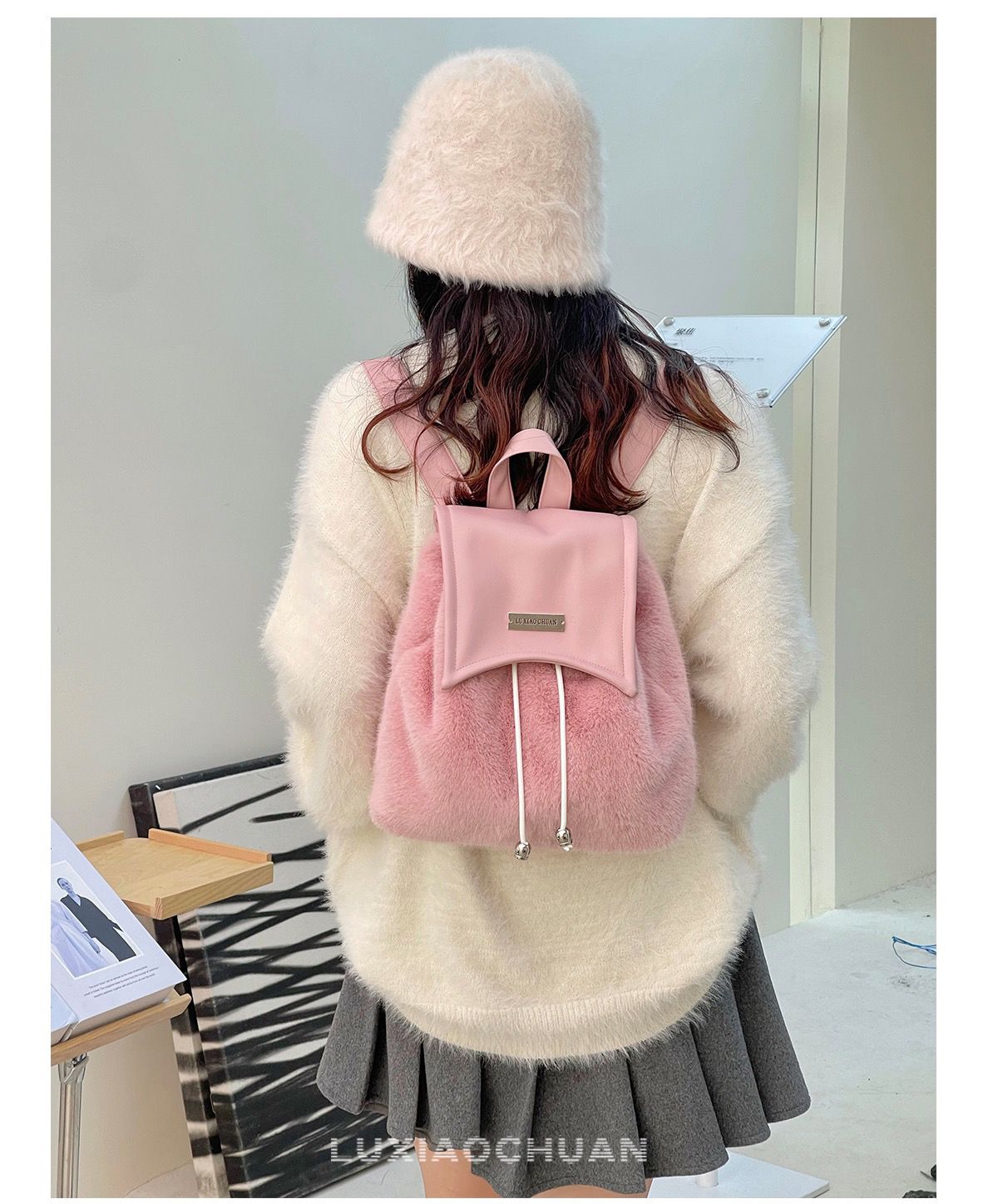 Mochila de piel de chica picante de alta gama Y2K con cordón de gran capacidad, bolso de estudiante cruzado diagonal, nicho de barco de carretera_voghion.com