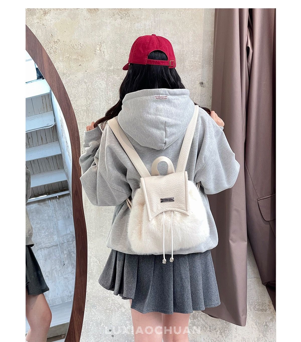 Mochila de piel de chica picante de alta gama Y2K con cordón de gran capacidad, bolso de estudiante cruzado diagonal, nicho de barco de carretera_voghion.com