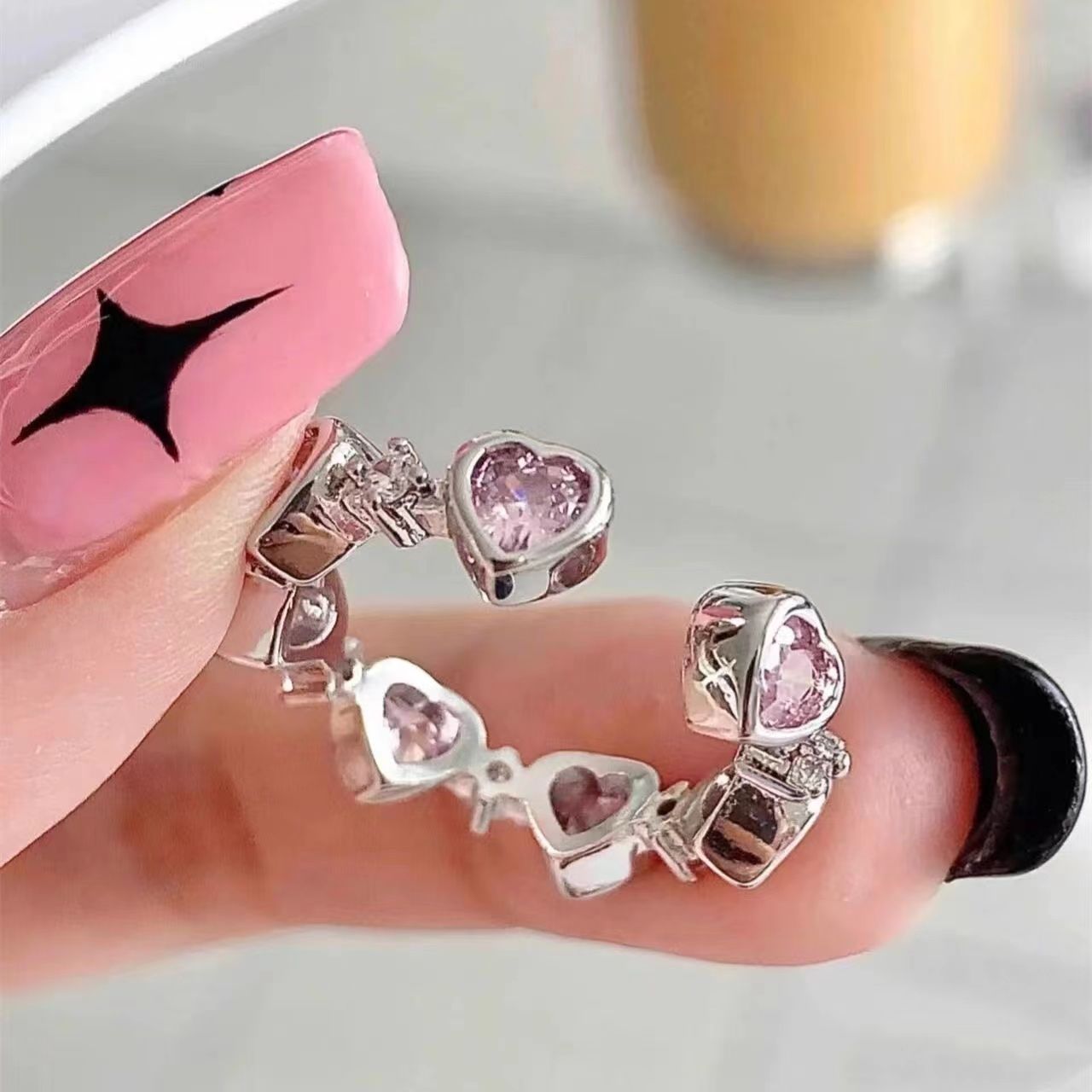 Pure lust pink love open ring ins sweet style niche design versatile small fresh light luxury ring