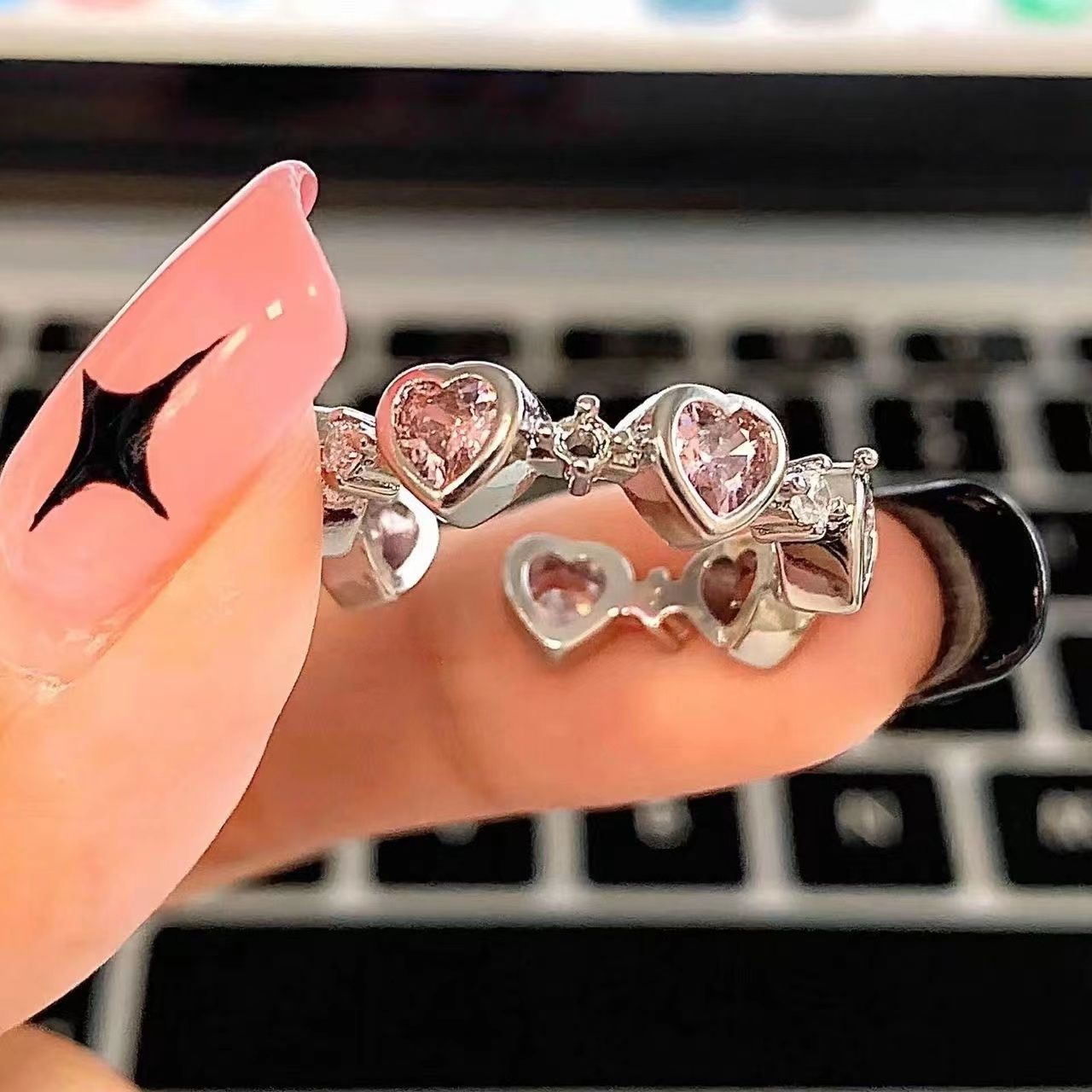 Pure lust pink love open ring ins sweet style niche design versatile small fresh light luxury ring