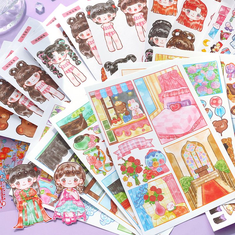 Dress-up stickers hand account goo card stickers princess toy girl beautiful doll makeup wear cartoon material