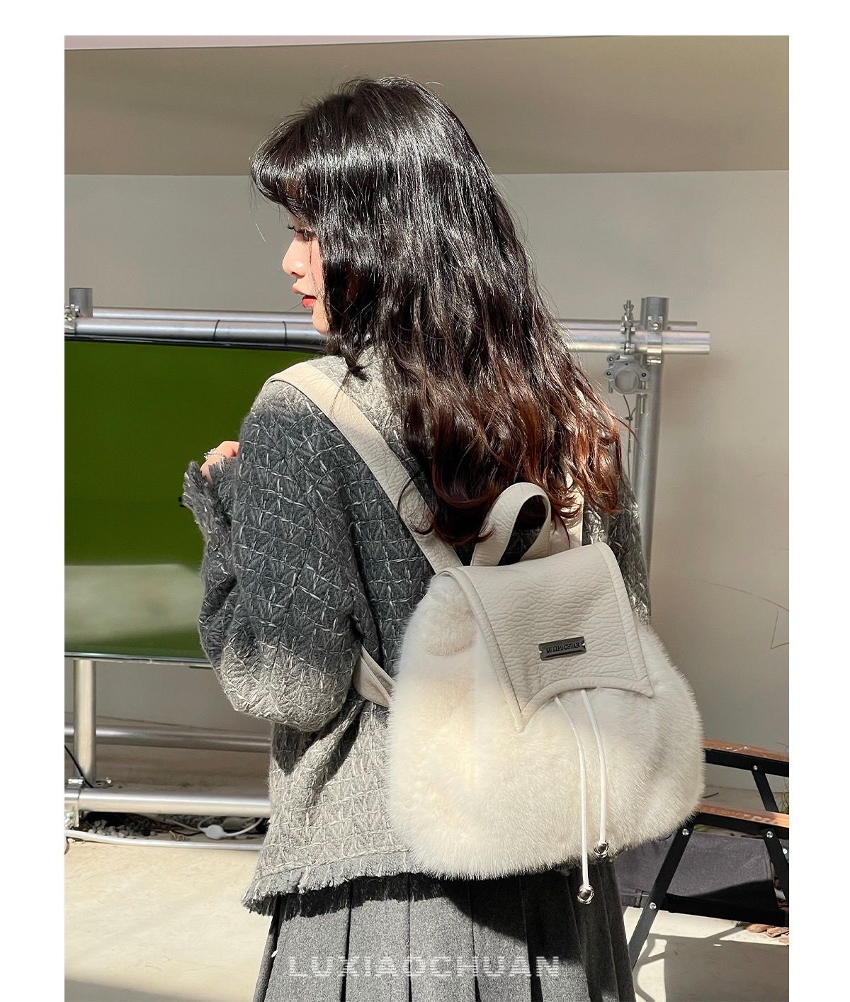 Mochila de piel de chica picante de alta gama Y2K con cordón de gran capacidad, bolso de estudiante cruzado diagonal, nicho de barco de carretera_voghion.com