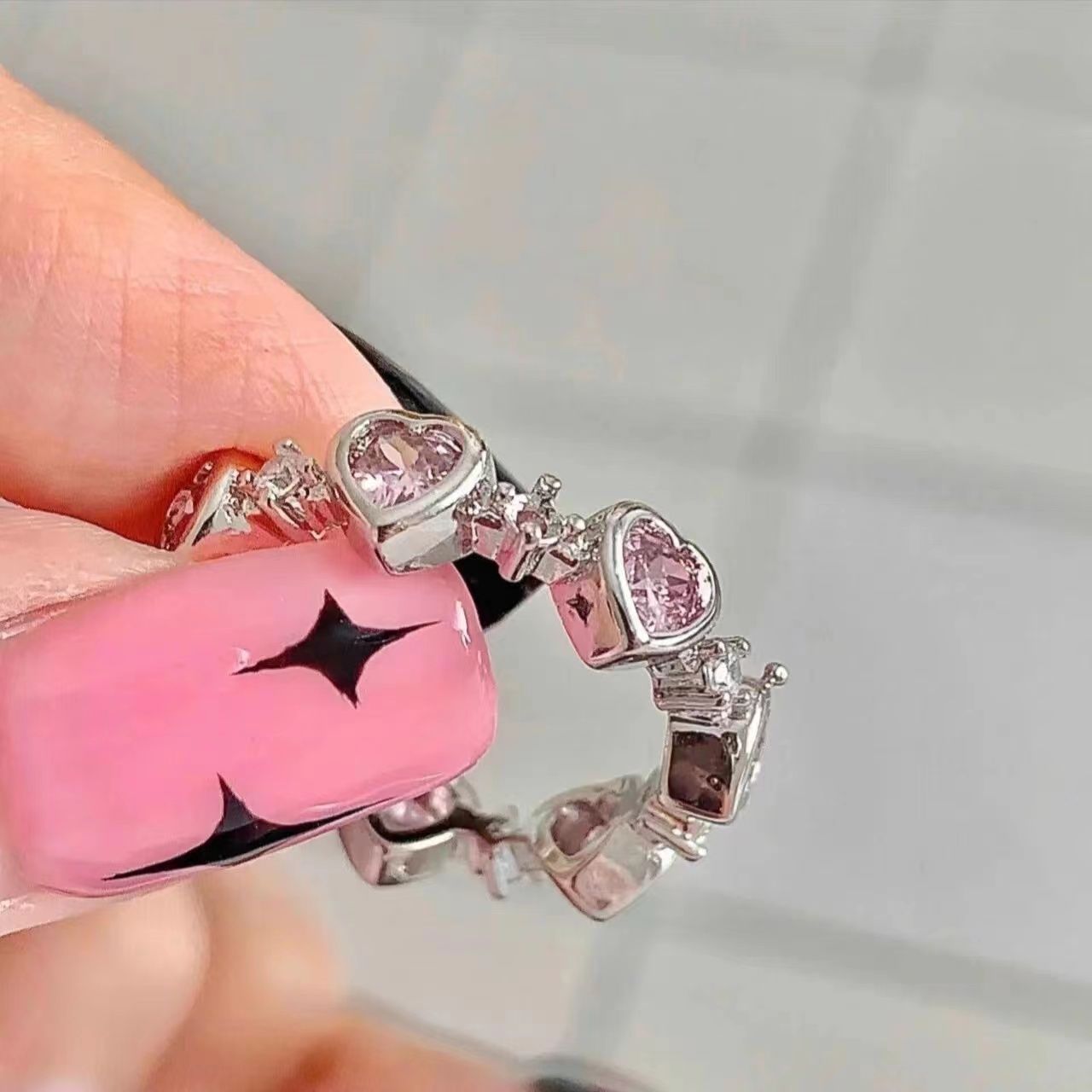 Pure lust pink love open ring ins sweet style niche design versatile small fresh light luxury ring