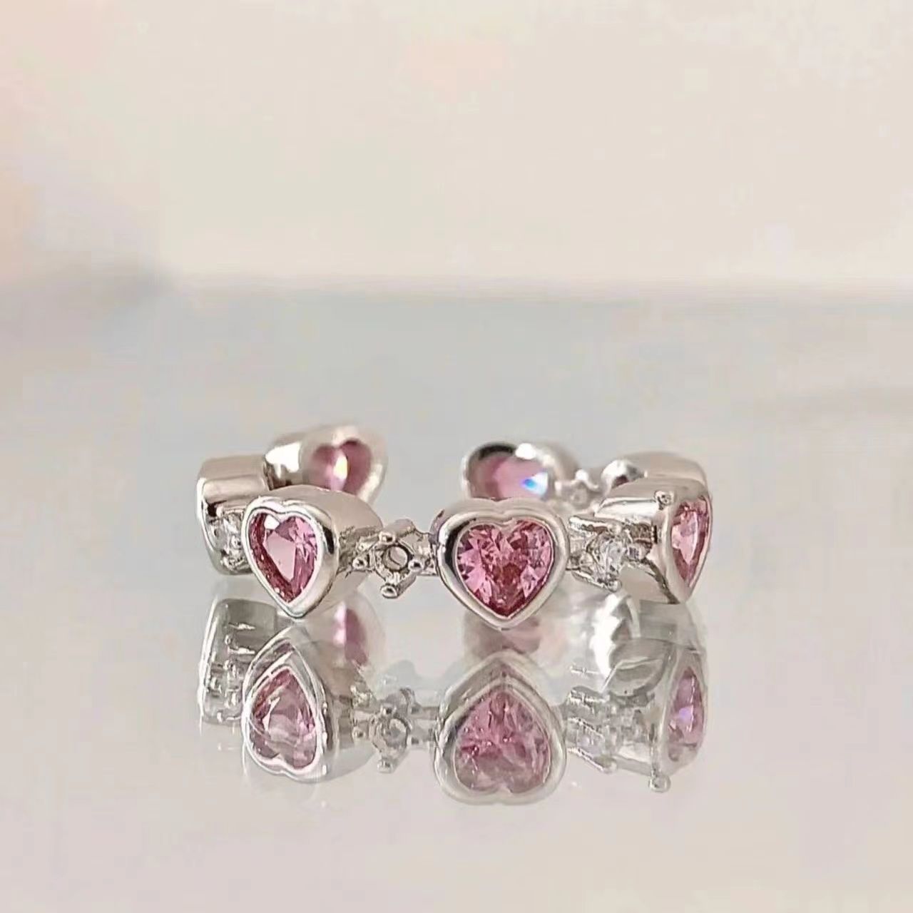 Pure lust pink love open ring ins sweet style niche design versatile small fresh light luxury ring