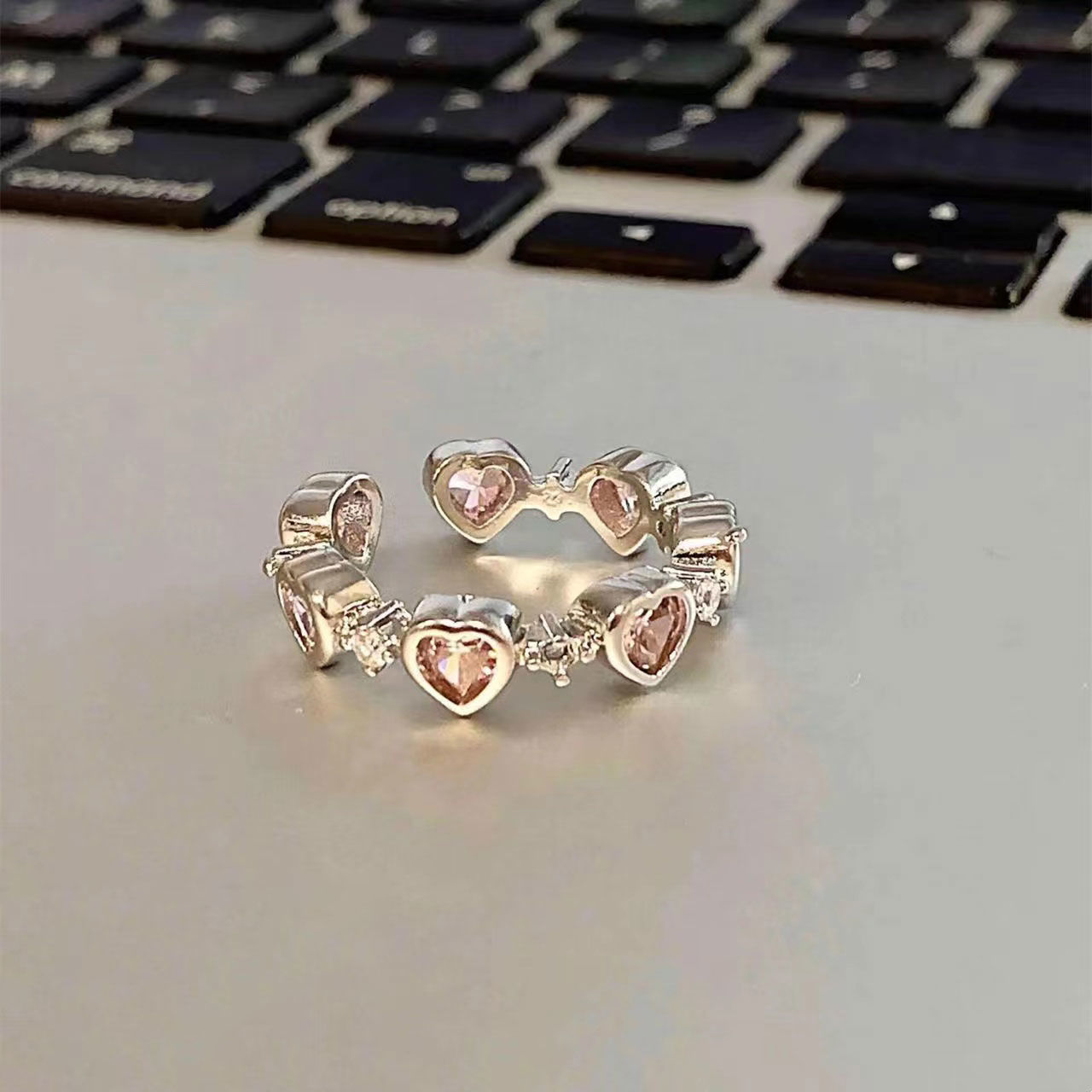 Pure lust pink love open ring ins sweet style niche design versatile small fresh light luxury ring