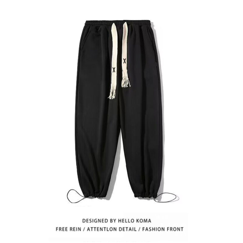 American high street drawstring casual pants men's autumn and winter loose all-match pants trend ins Hong Kong style sports pants