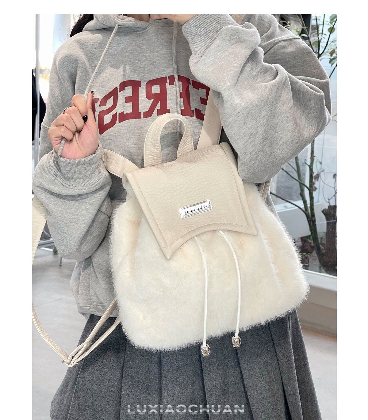 Mochila de piel de chica picante de alta gama Y2K con cordón de gran capacidad, bolso de estudiante cruzado diagonal, nicho de barco de carretera_voghion.com