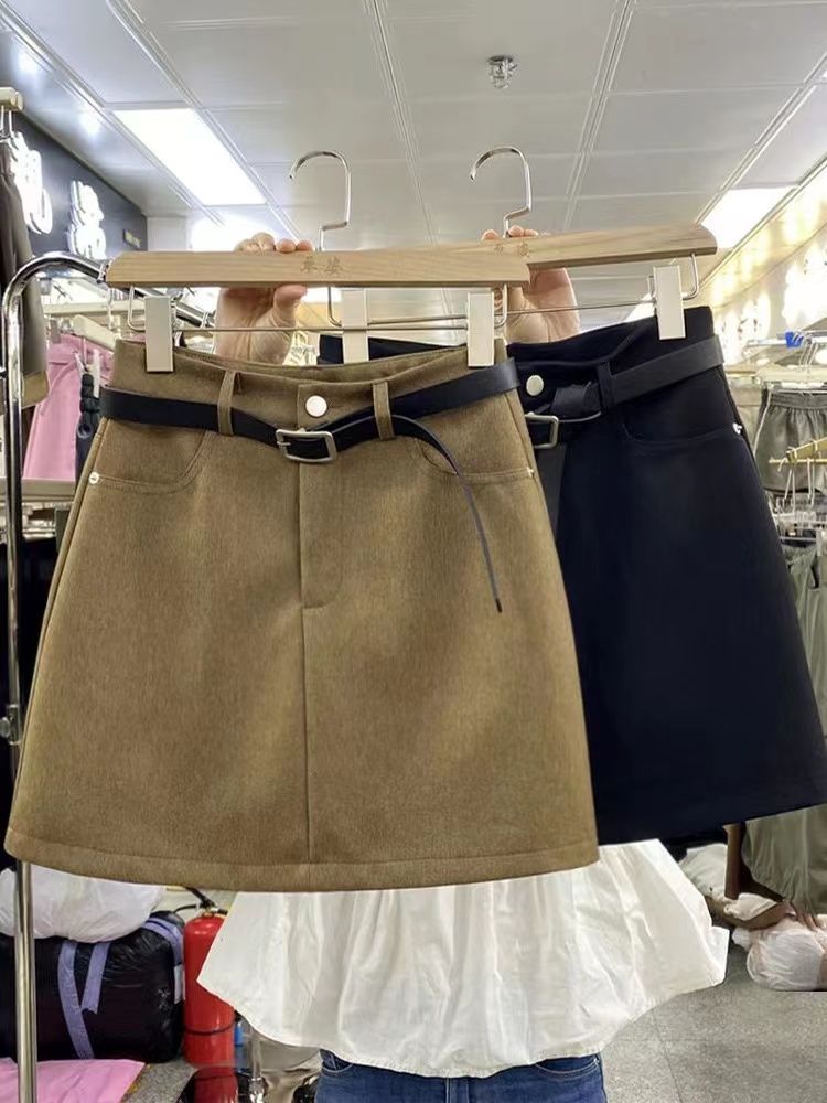 Matching Belt High Waist A-line Half length Skirt Spring  New Short Skirt Anti glare Temperament Versatile Wrap Hip Skirt Children