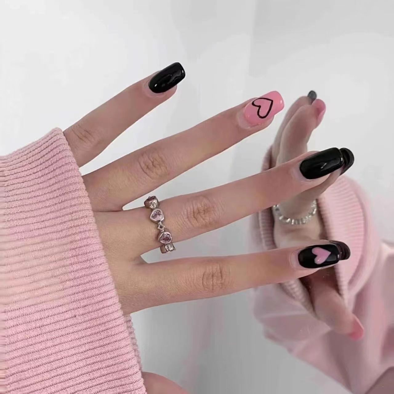 Pure lust pink love open ring ins sweet style niche design versatile small fresh light luxury ring