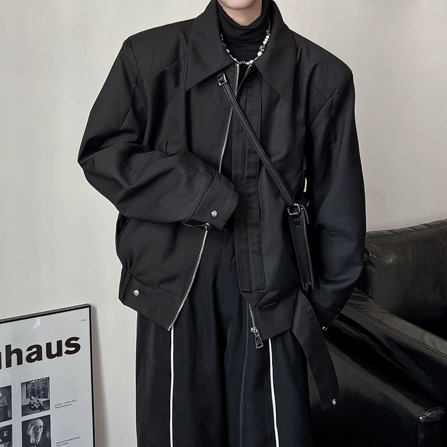  autumn new Korean style high-end design coat men's Hong Kong style oversize fashion loose high street jacket