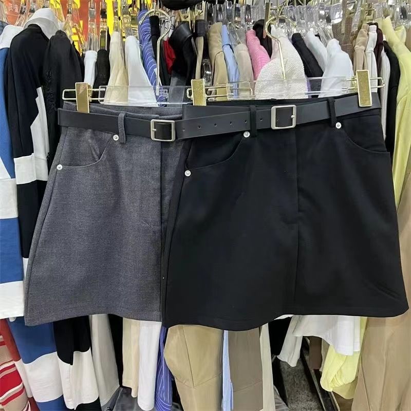 Matching Belt High Waist A-line Half length Skirt Spring  New Short Skirt Anti glare Temperament Versatile Wrap Hip Skirt Children