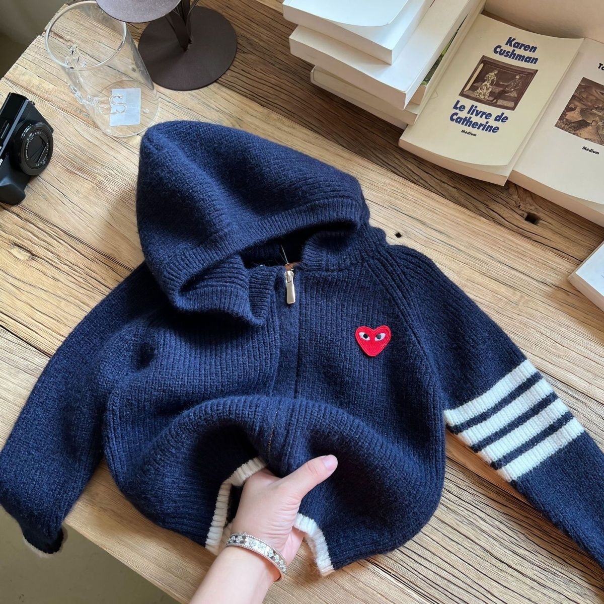 Children's sweater 2023 spring new boys and girls woolen coat baby trendy brand love hooded knitted cardigan