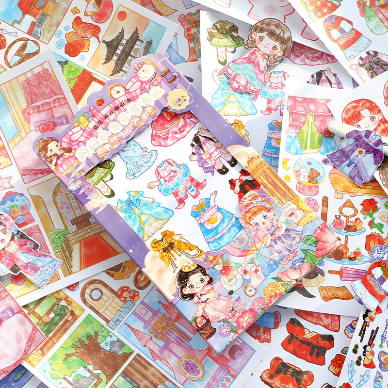 Dress-up stickers hand account goo card stickers princess toy girl beautiful doll makeup wear cartoon material
