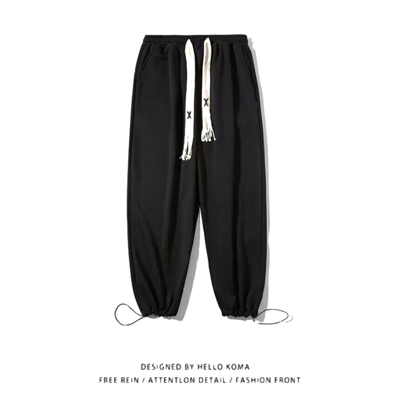 American style high street casual drawstring trousers men's ins Hong Kong style all-match sports pants elastic waist loose drape sweatpants