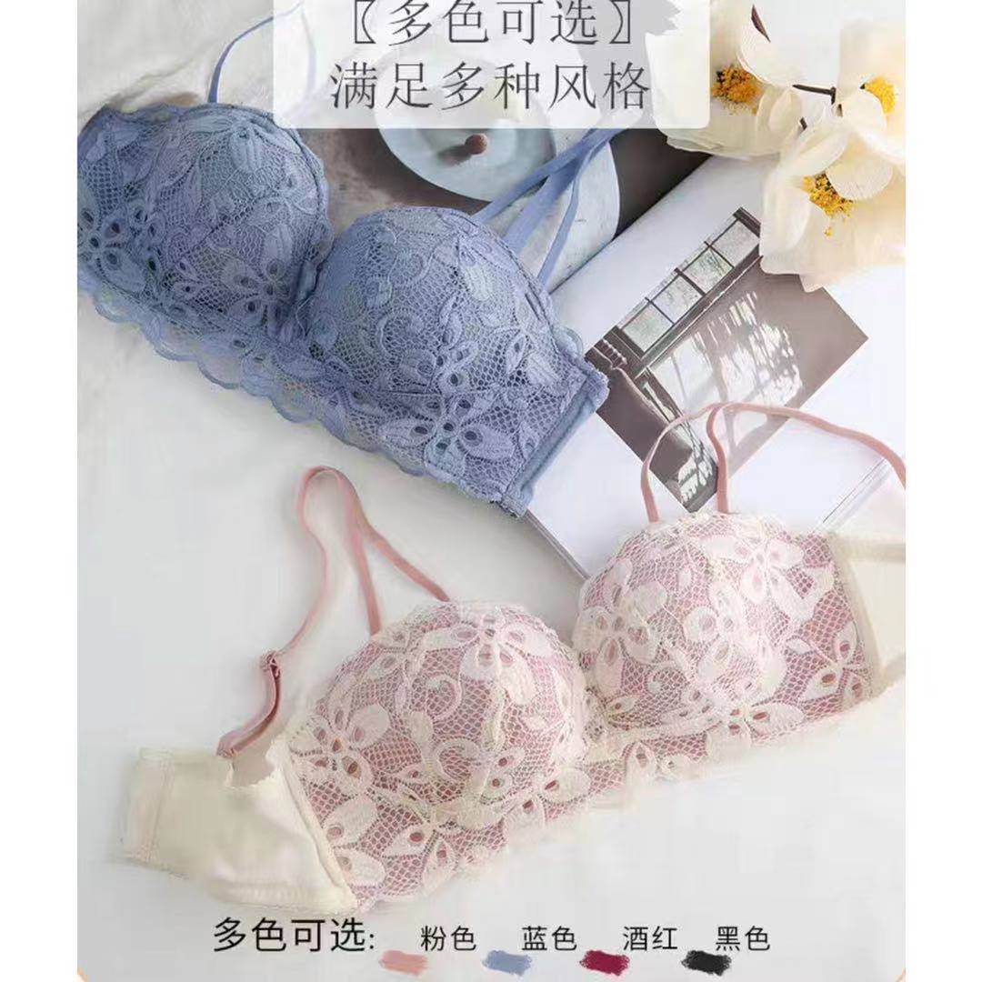 Underwear women's new steel-free small chest gathered anti-sagging girl student small chest special sexy lace bra set