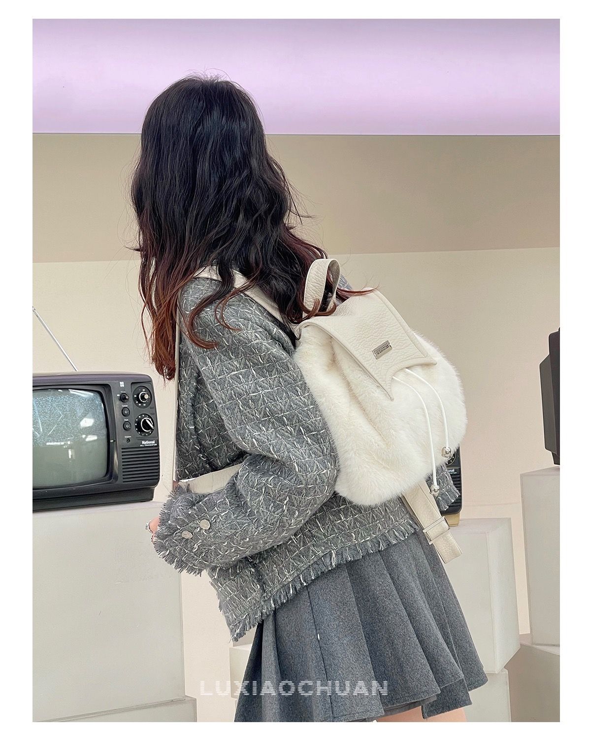 Mochila de piel de chica picante de alta gama Y2K con cordón de gran capacidad, bolso de estudiante cruzado diagonal, nicho de barco de carretera_voghion.com