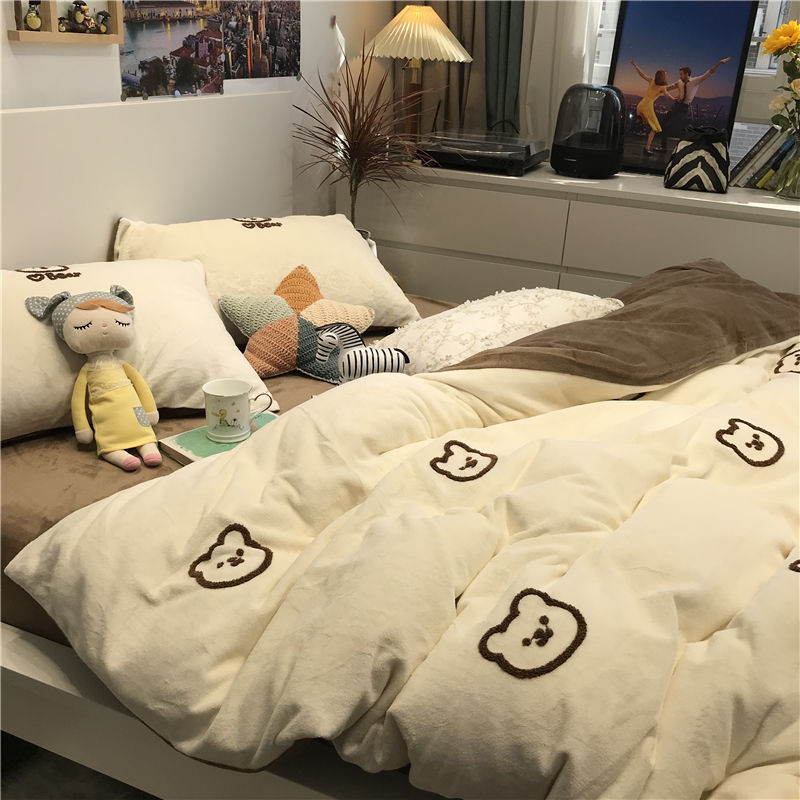 Ins children's cute cartoon animal party bedding four-piece set student dormitory bed linen quilt cover three-piece set