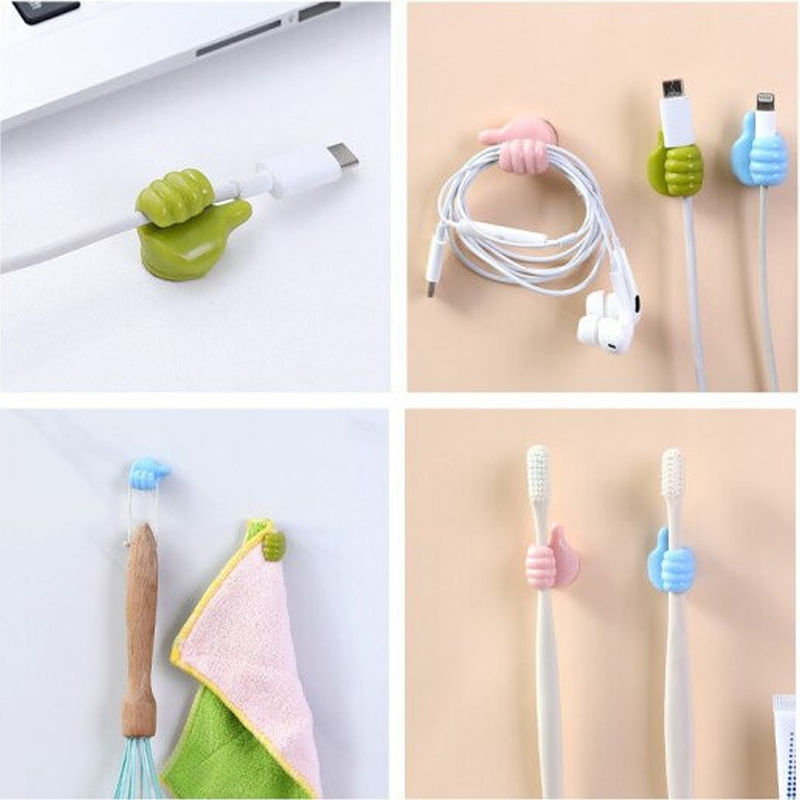 Little finger hook multi-functional data line storage fixer seamless super glue cute punch-free small hand hook