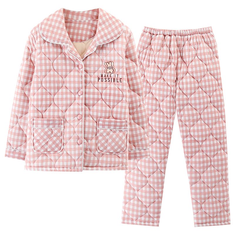 Pajamas winter women's pure cotton three-layer thickened padded jacket suit warm new ladies can wear home clothes outside