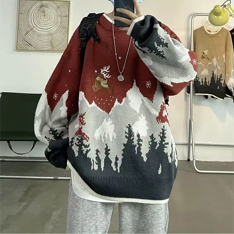Herren Weihnachts-pullover Mit Rentier-stickerei Strickpulli_voghion.com