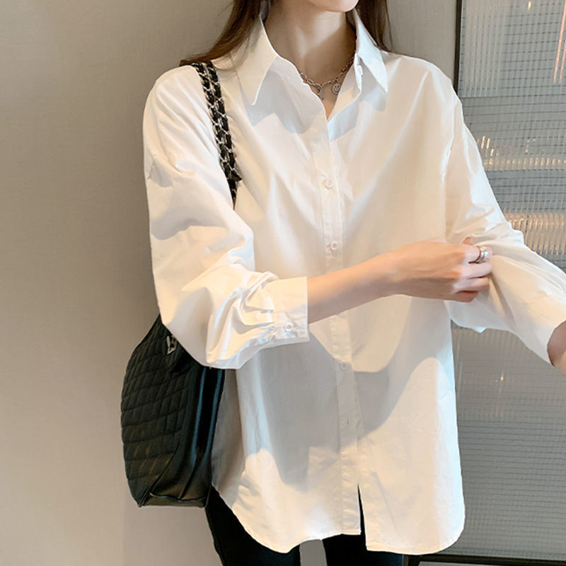 打底襯衫女春秋季新款港風時尚百搭襯衣大碼休閒女裝POLO領上衣潮