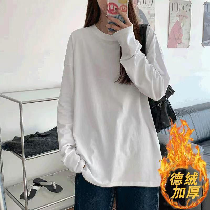 Warm thickened long-sleeved t-shirt women's inner bottoming shirt large size women's autumn and winter clothing loose solid color top clothing