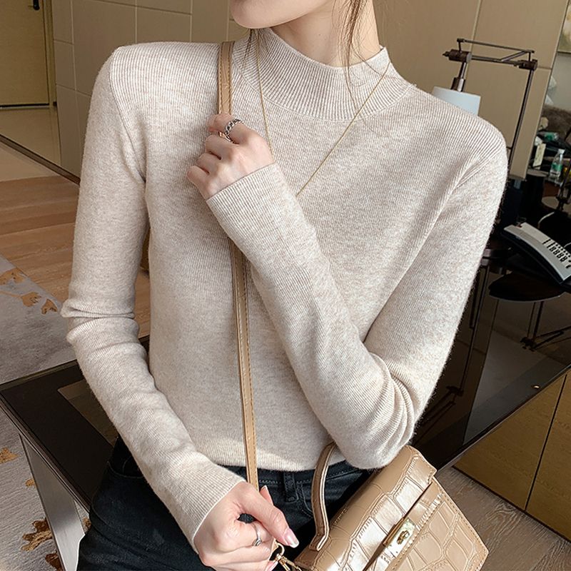 大碼胖妹妹2022秋冬新款半高領內搭女針織打底衫修身顯瘦長袖上衣