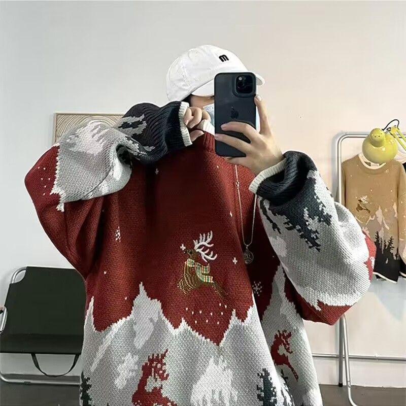 Herren Weihnachts-pullover Mit Rentier-stickerei Strickpulli_voghion.com