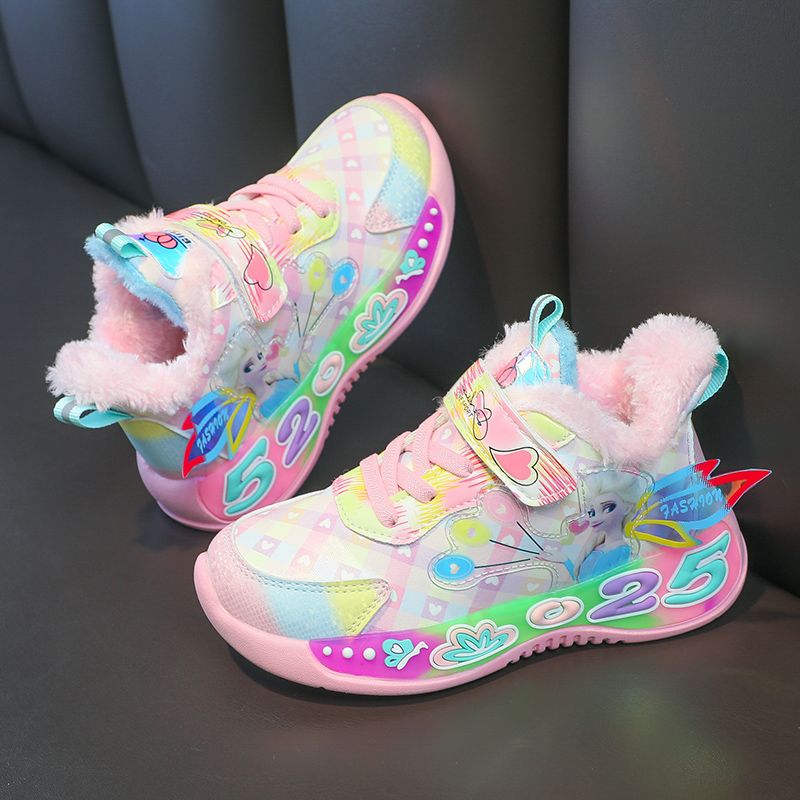 Children's sports shoes women's 2023 spring and autumn new leather waterproof girls' cotton shoes children's solid soft-soled running shoes