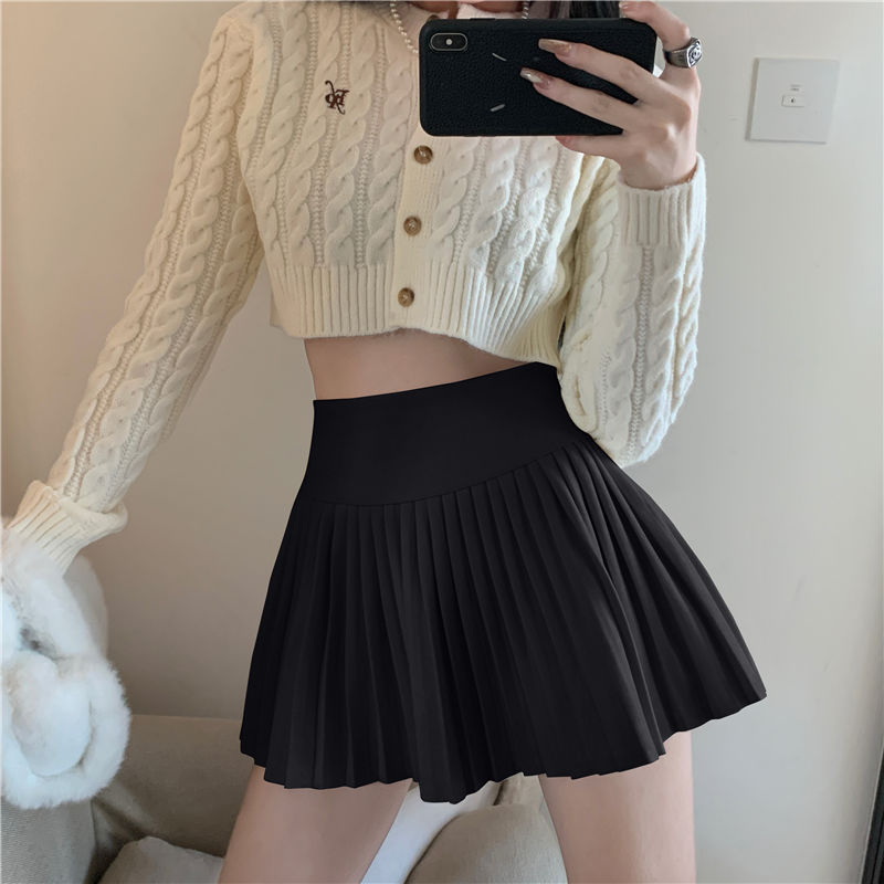 Woolen pleated skirt, high waisted A-line half length skirt, women's autumn and winter new anti glare short skirt, spicy girl versatile jk short skirt