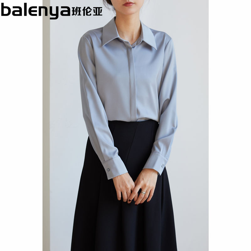 春秋新款白色通勤基礎襯衫女華爾緞寬鬆質感職業裝長袖ol簡約襯衣