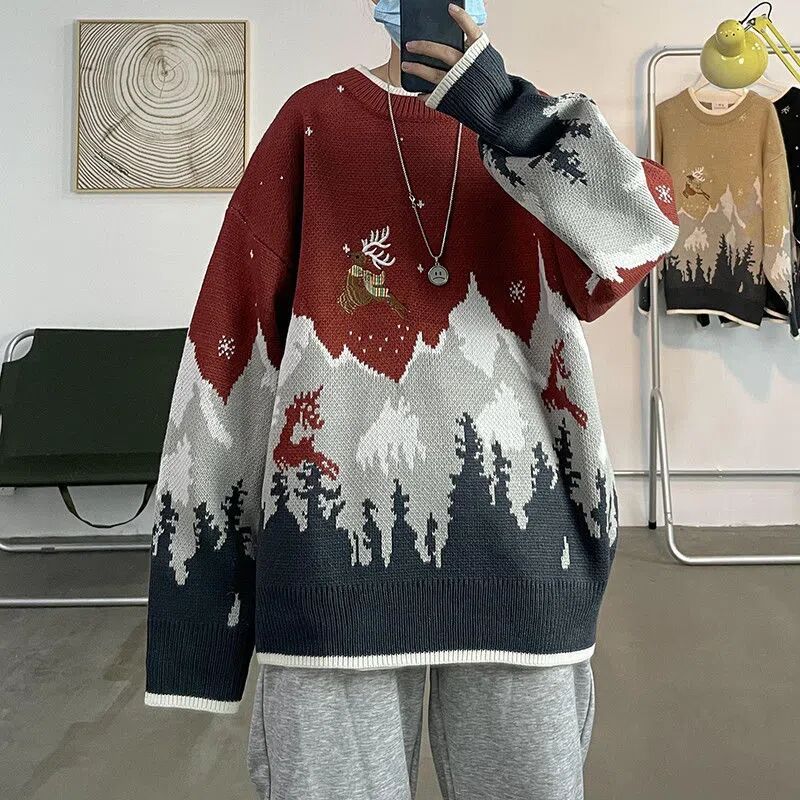 Herren Weihnachts-pullover Mit Rentier-stickerei Strickpulli_voghion.com