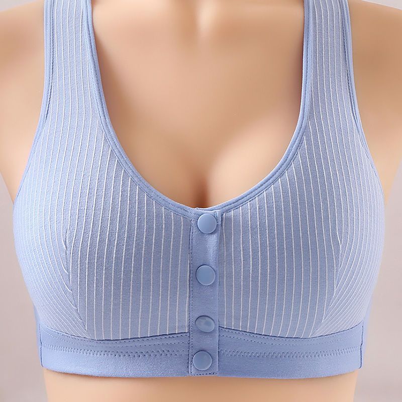Middle-aged and elderly front buckle no steel ring pure cotton old man's bra large size vest sports underwear mother's bra gathered sleep