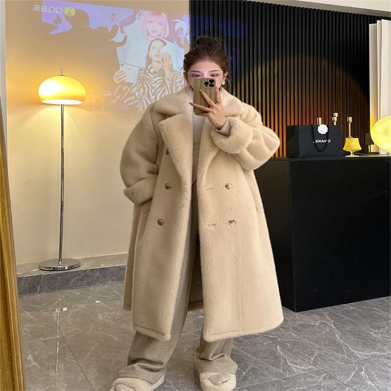 2022 autumn and winter thickened long suit collar imitation mink velvet plus cotton thickened fur coat for women