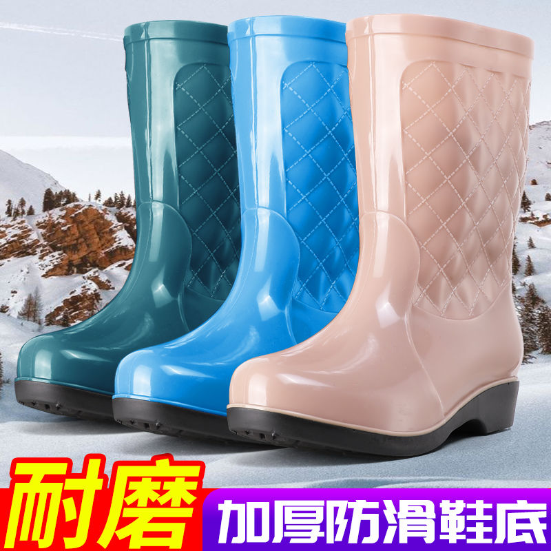 雨鞋女款中筒四季工作雨靴加棉保暖廚房厚底耐磨水靴防滑水鞋女士
