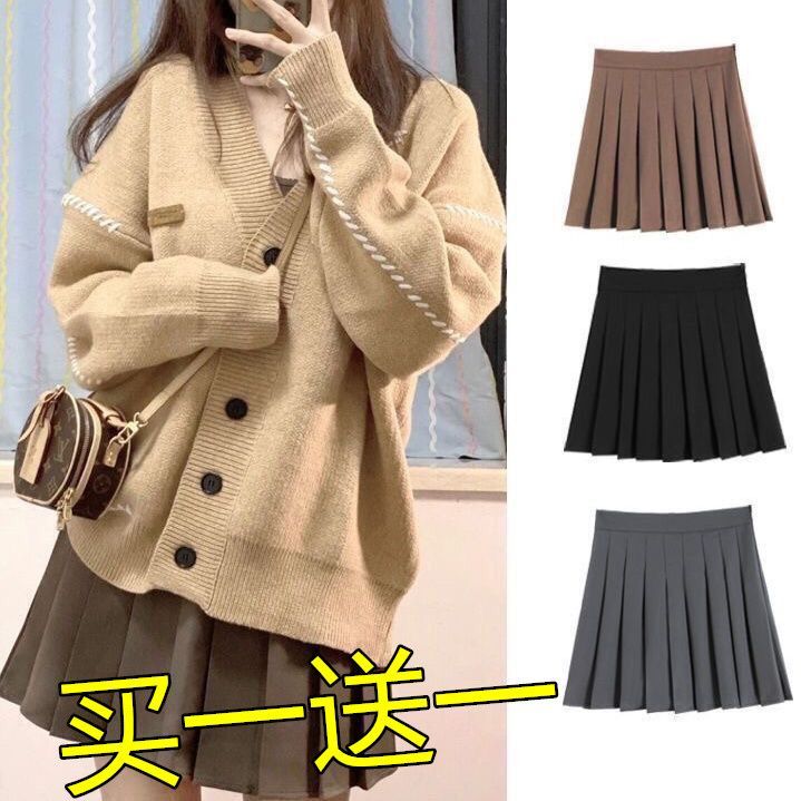 卡其色百褶裙半身裙女2022新款秋冬胖妹妹韓版高腰內襯短裙a字裙
